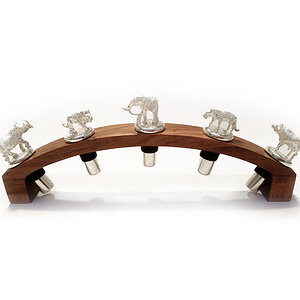 "Big Five" Bottle Stoppers Plated Silver & Rhodesian Teak from African Sporting Creations