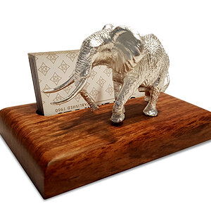 Elephant Business Card Holder Plated Silver & Rhodesian Teak from African Sporting Creations