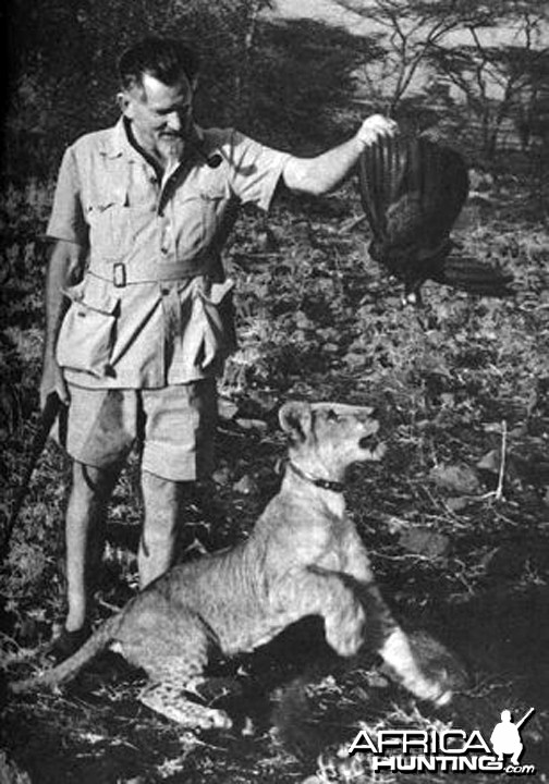 George Adamson and Lion