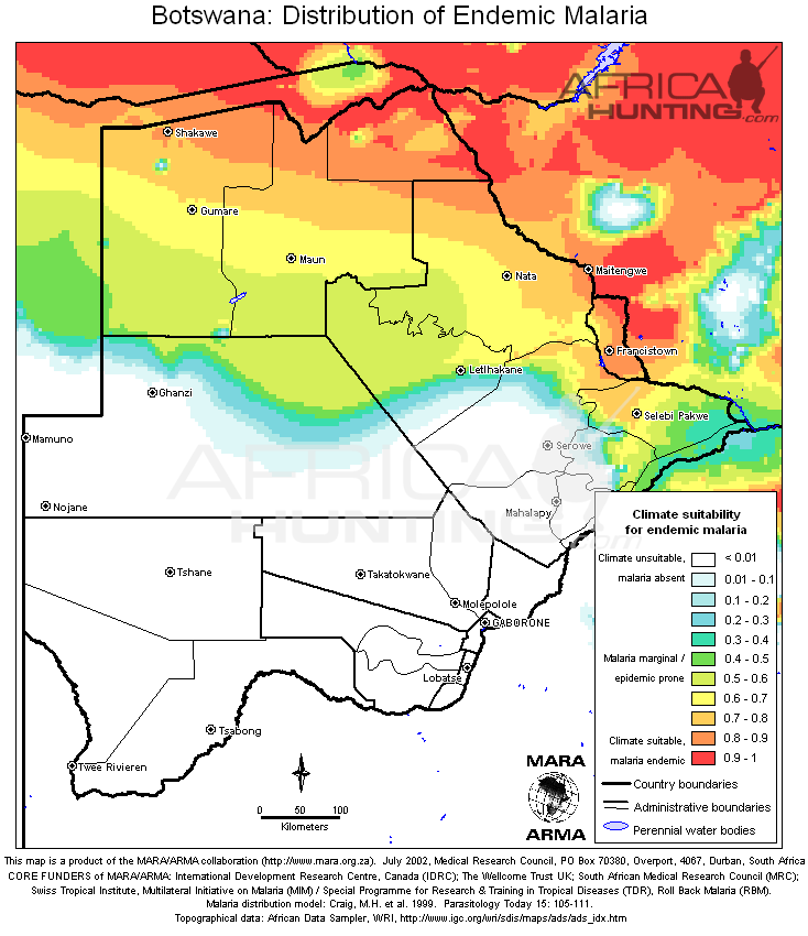 malaria map of botswana