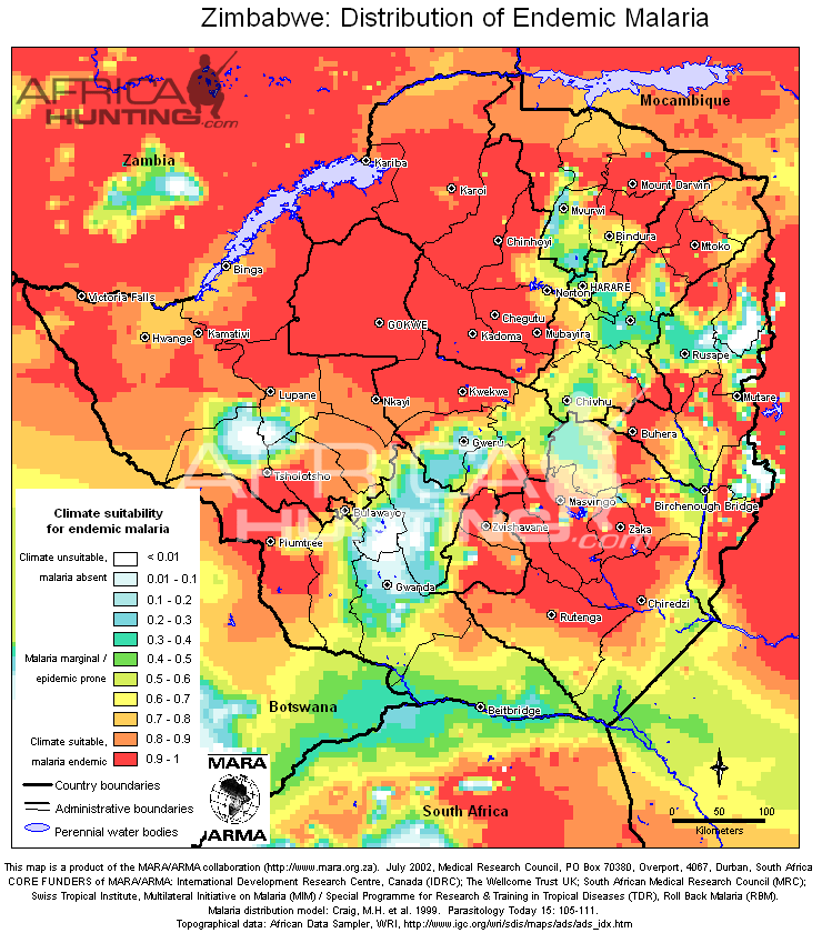 malaria map of zimbabwe