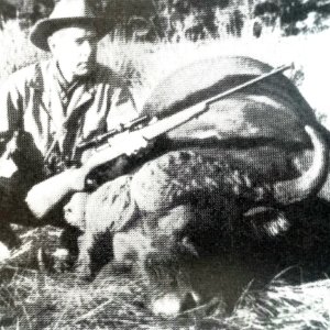 Col. Charles Askins with his 51 1/2-inch buffalo-Mt. Kenya
