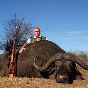 Dr. Wolf Machaelis with his 48-inch buffalo-Caprivi Strip, Namibia