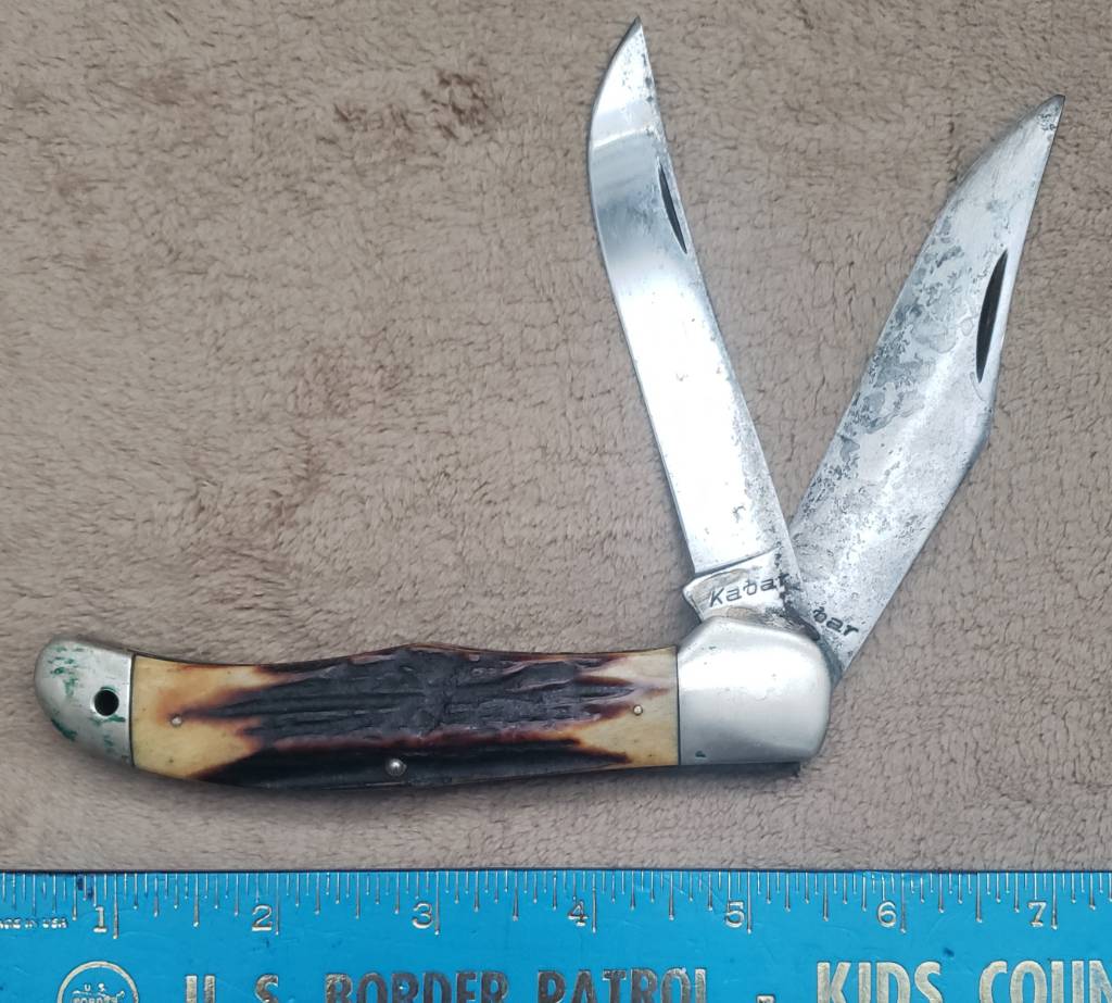 Vintage Kabar 2 Blade Folding Hunter With Great Stag