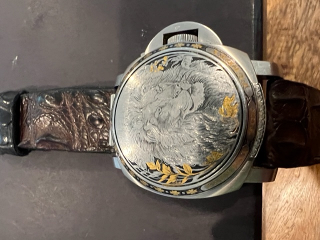 Purdey Engraved Gold Inlaid Panerai Luminor Sealand Wristwatch