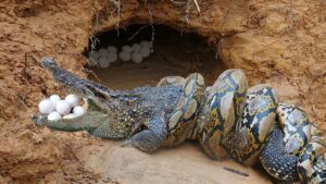 Python wraps Crocodile to death as it tries to steal python’s hatching egg.jpg