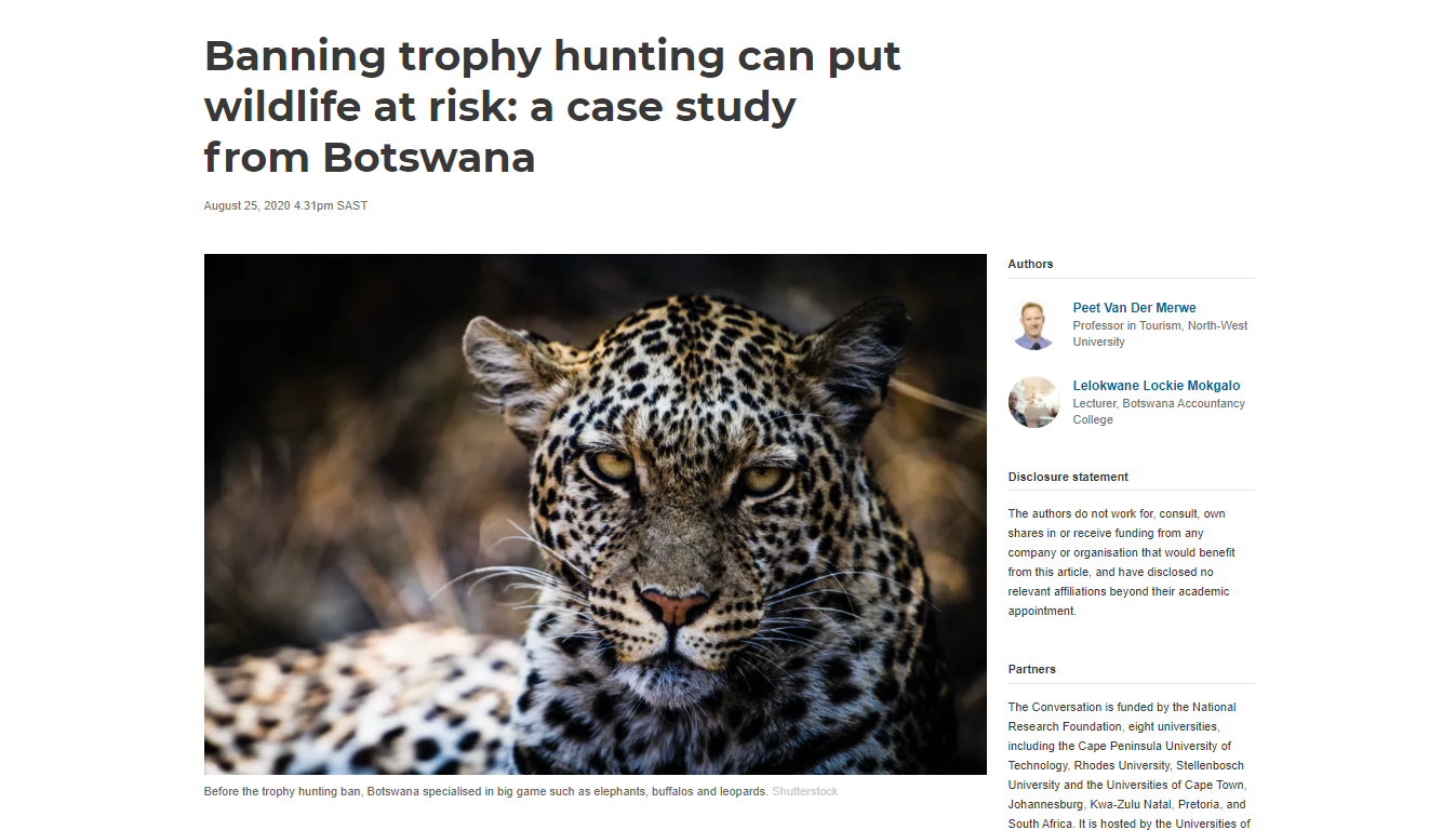 Banning Trophy Hunting Can Put Wildlife At Risk: A Case Study From ...