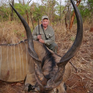 Huge Lord Derby Eland hunted in CAR with PH Francois Guillet