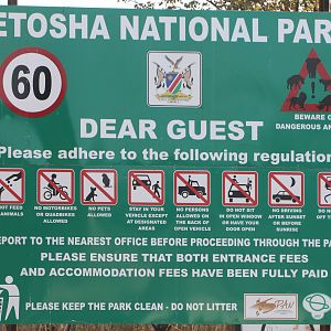 Sign at Etosha National Park