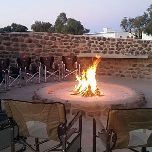 By the fire at Karreekloof Lodge in South Africa