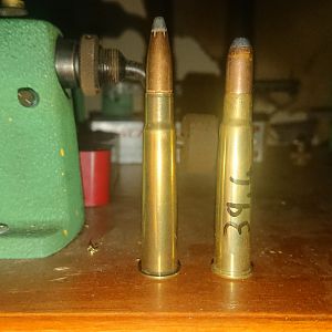 215gr handload incomparison with a 180gr Winchester PowerPoint