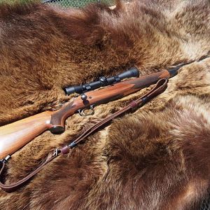 30-06 Hunting Rifle on a tanned hide of a Arctic Grizzly
