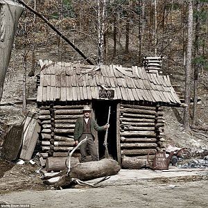 Elk hunter in front of McLeods Cabin in Happy Hollow Arkansas