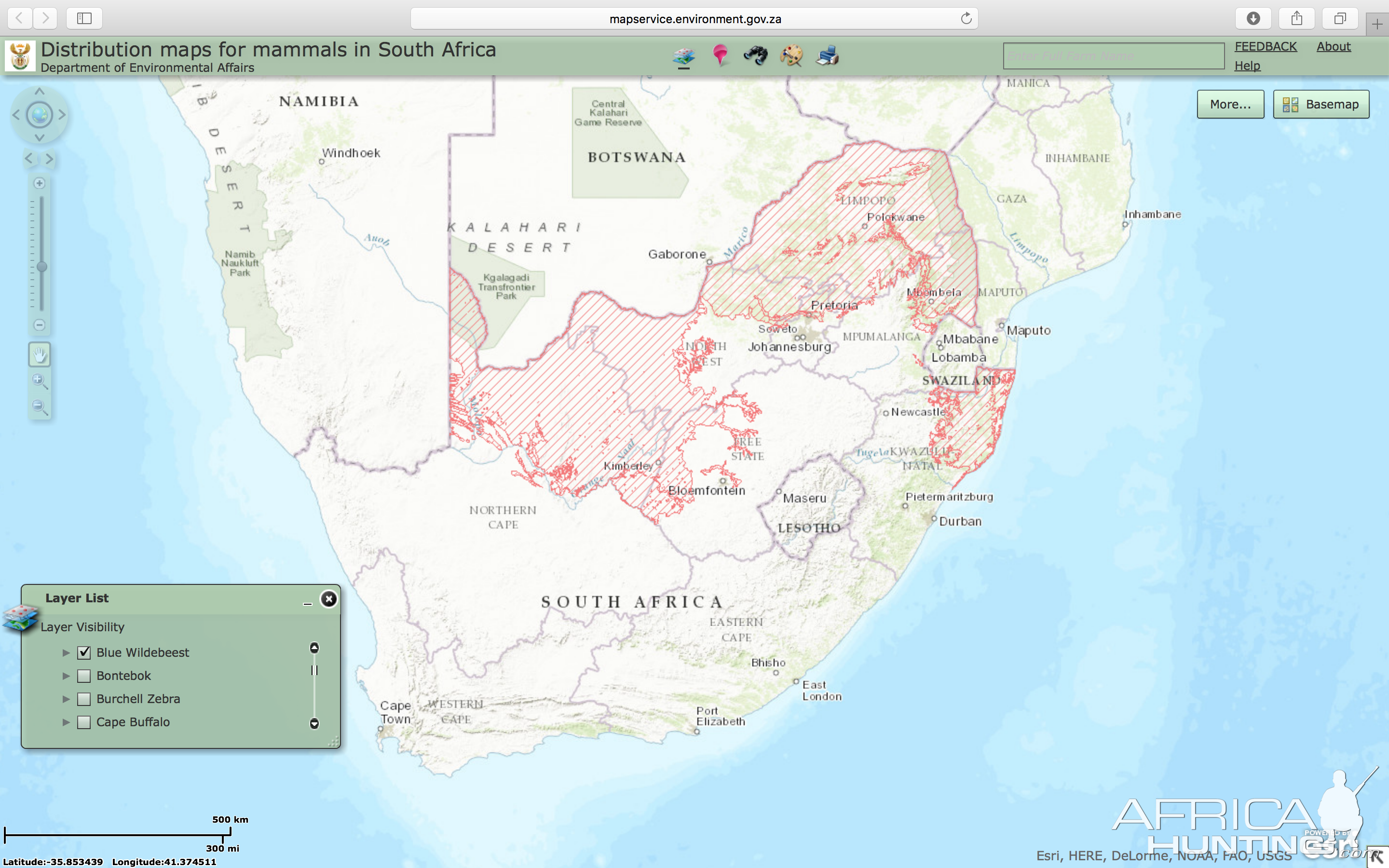 Blue Wildebeest Distribution Map South Africa