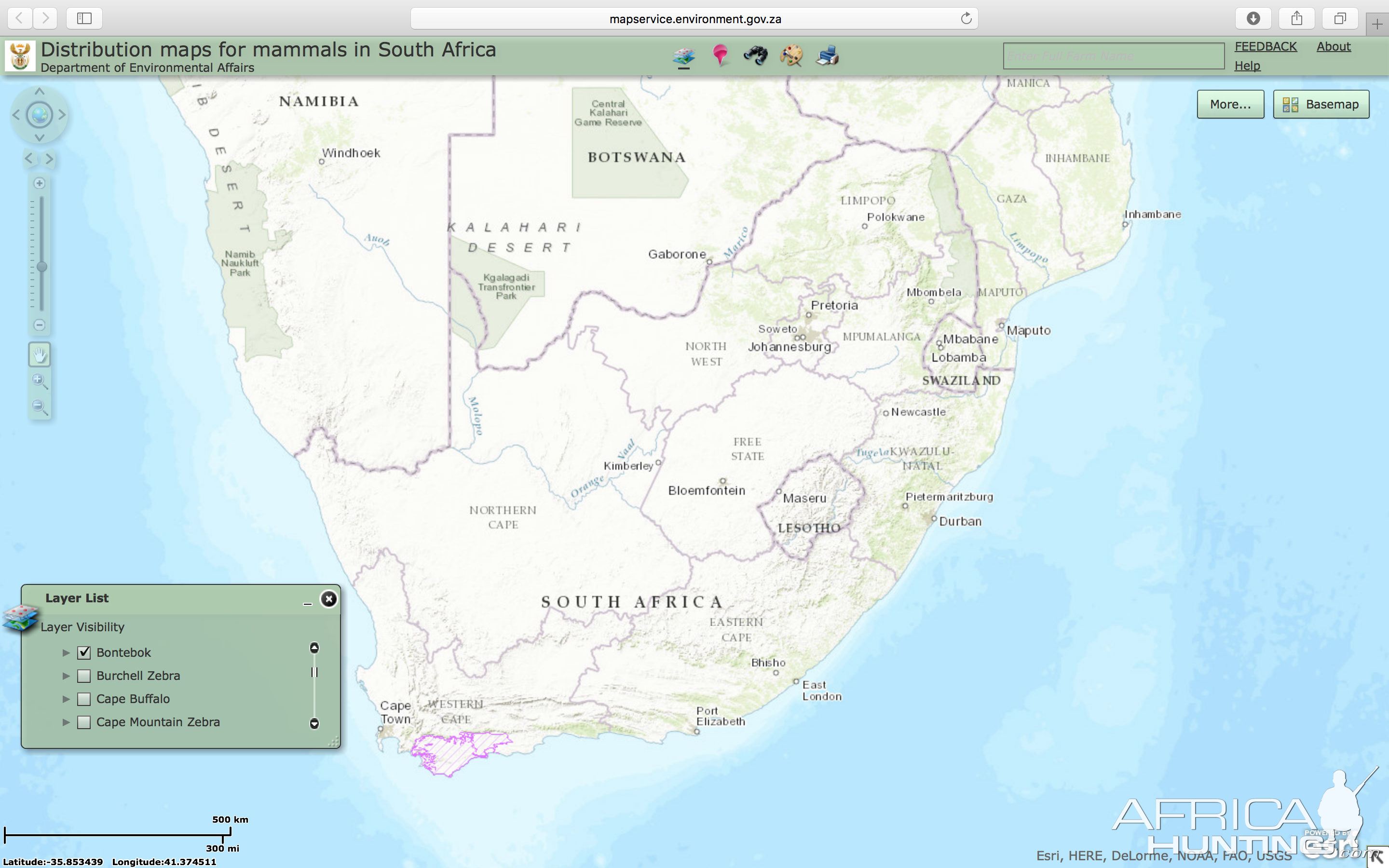 Bontebok Distribution Map South Africa