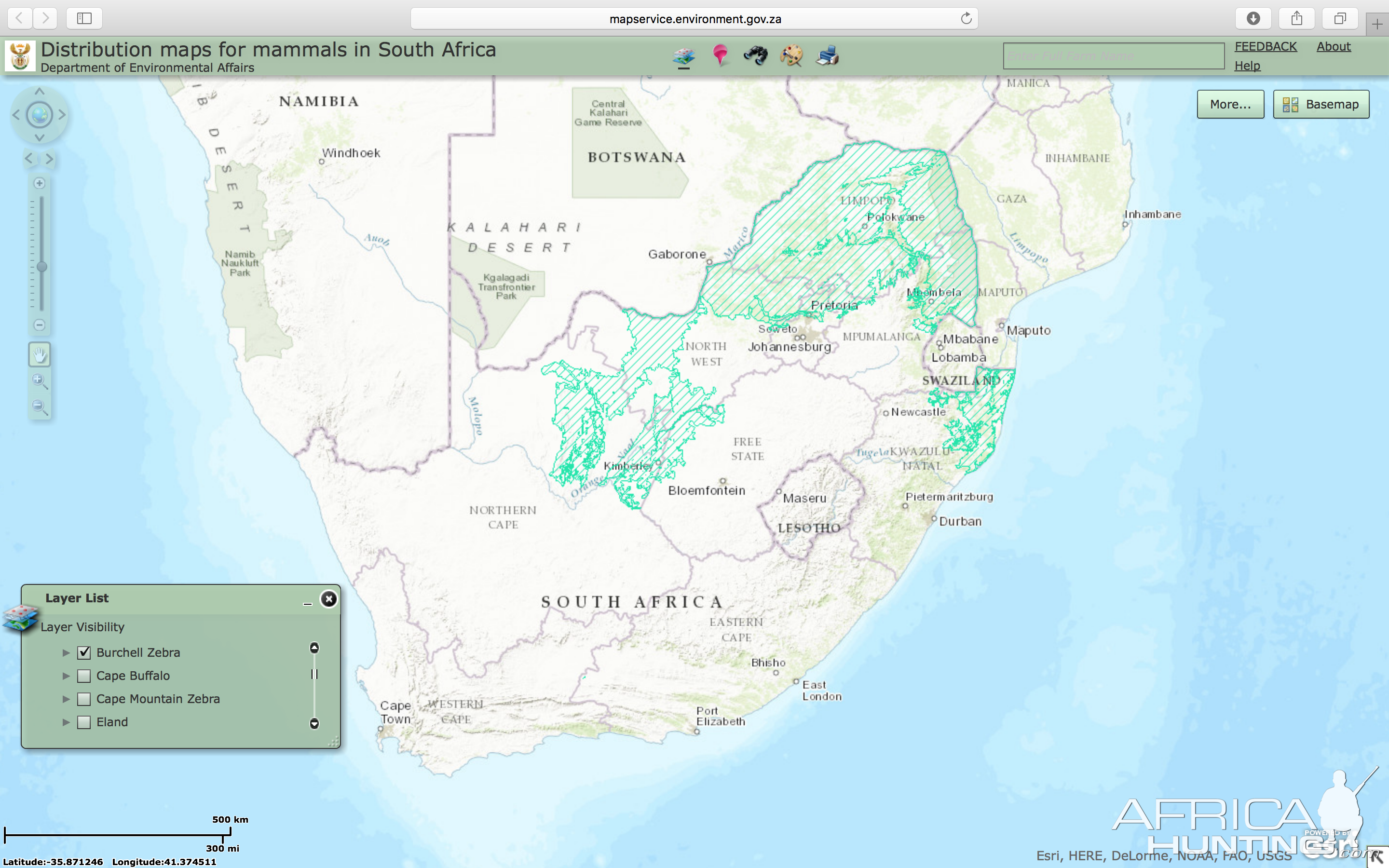 Burchell Zebra Distribution Map South Africa