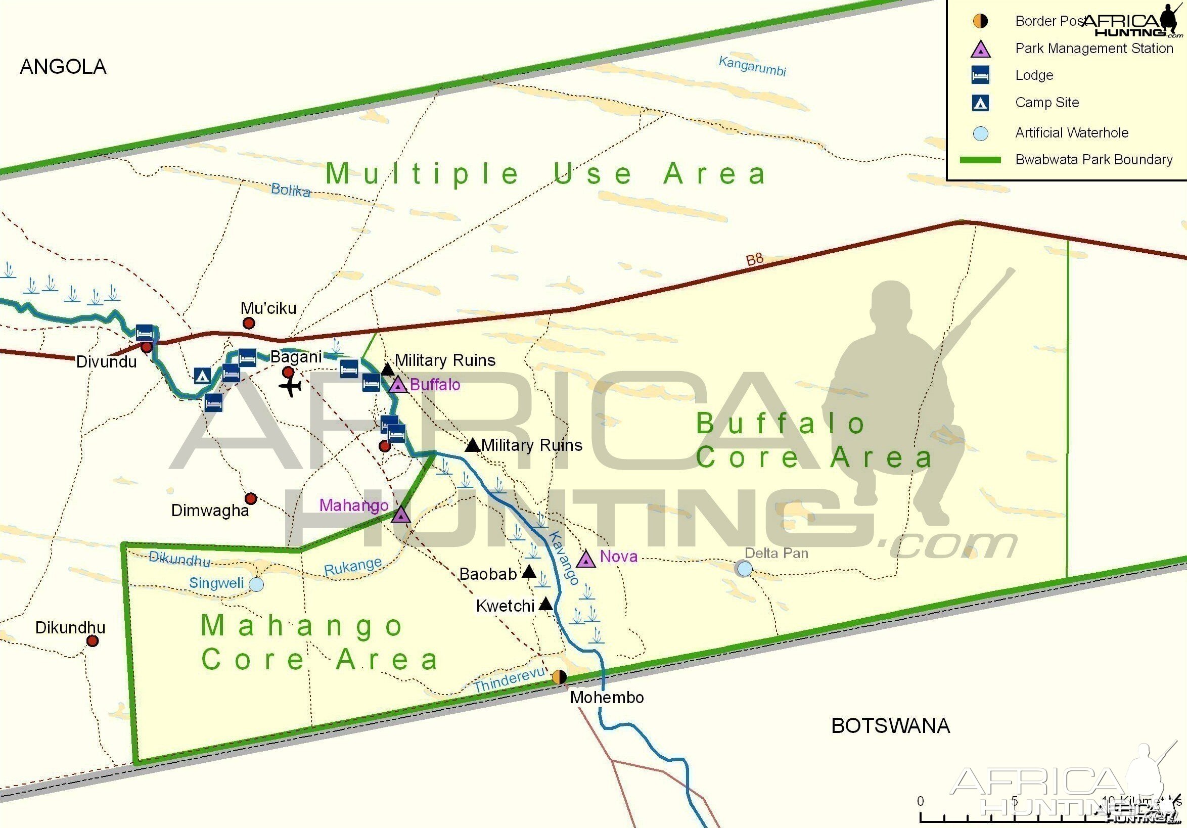 Bwabwata, Buffalo, Mahango Core Areas Map, Namibia