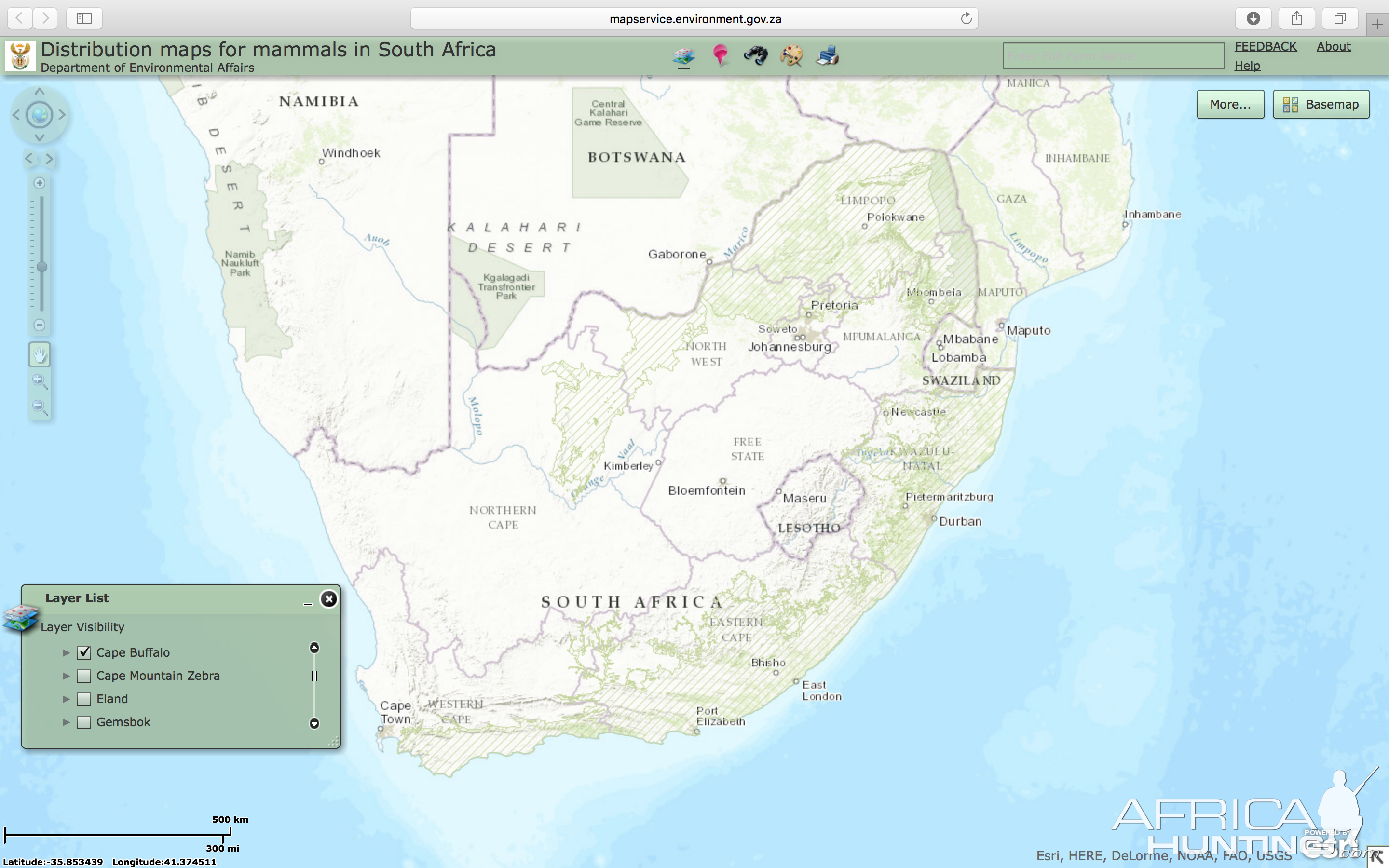 Cape Buffalo Distribution Map South Africa