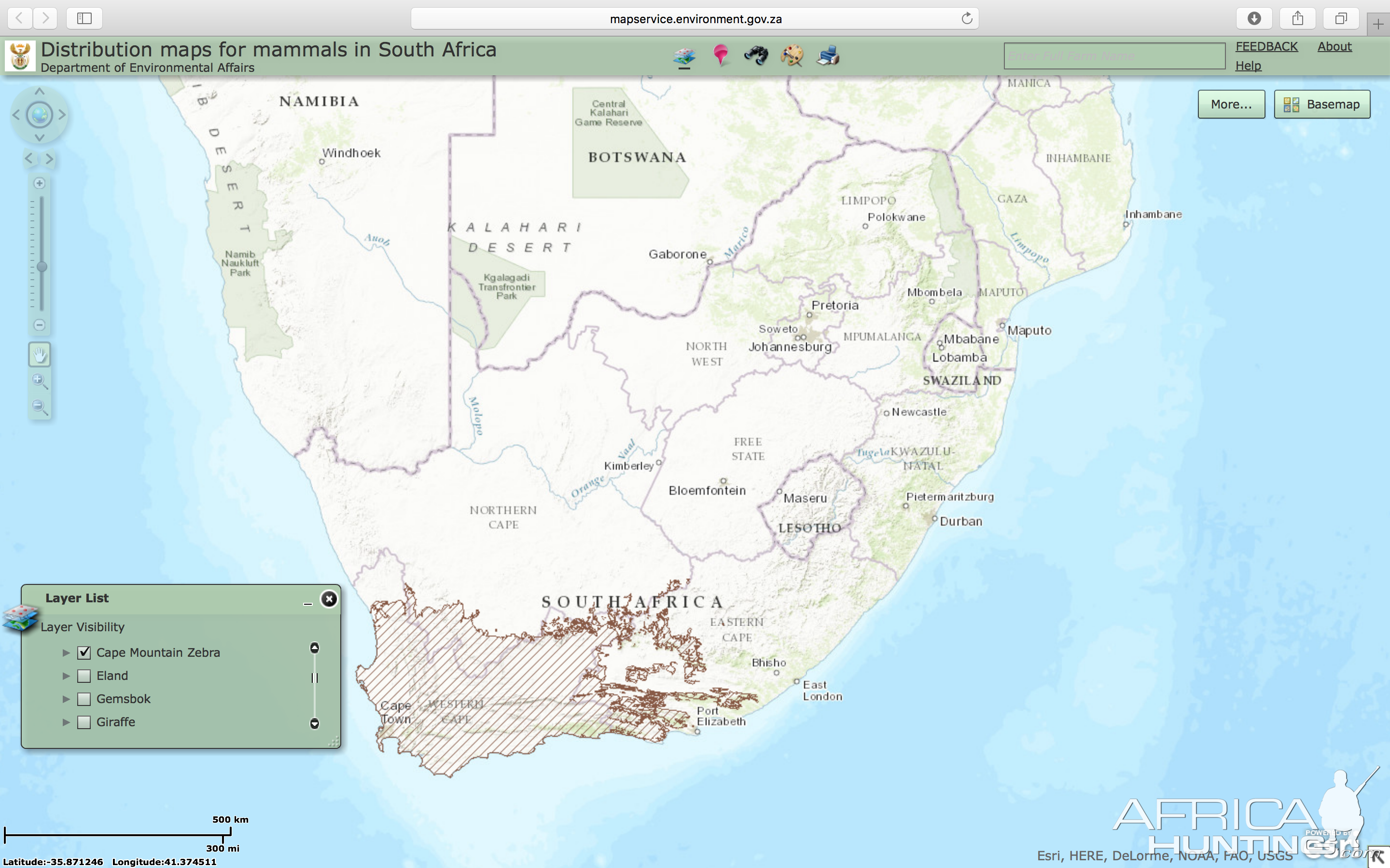 Cape Mountain Zebra Distribution Map South Africa