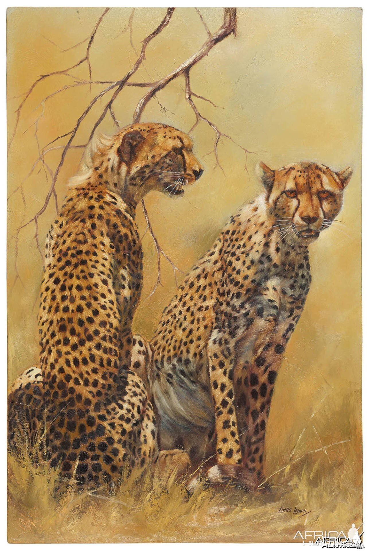 Cheetah Pair by artist Linda Lemon, Original Oil, 90x60cm