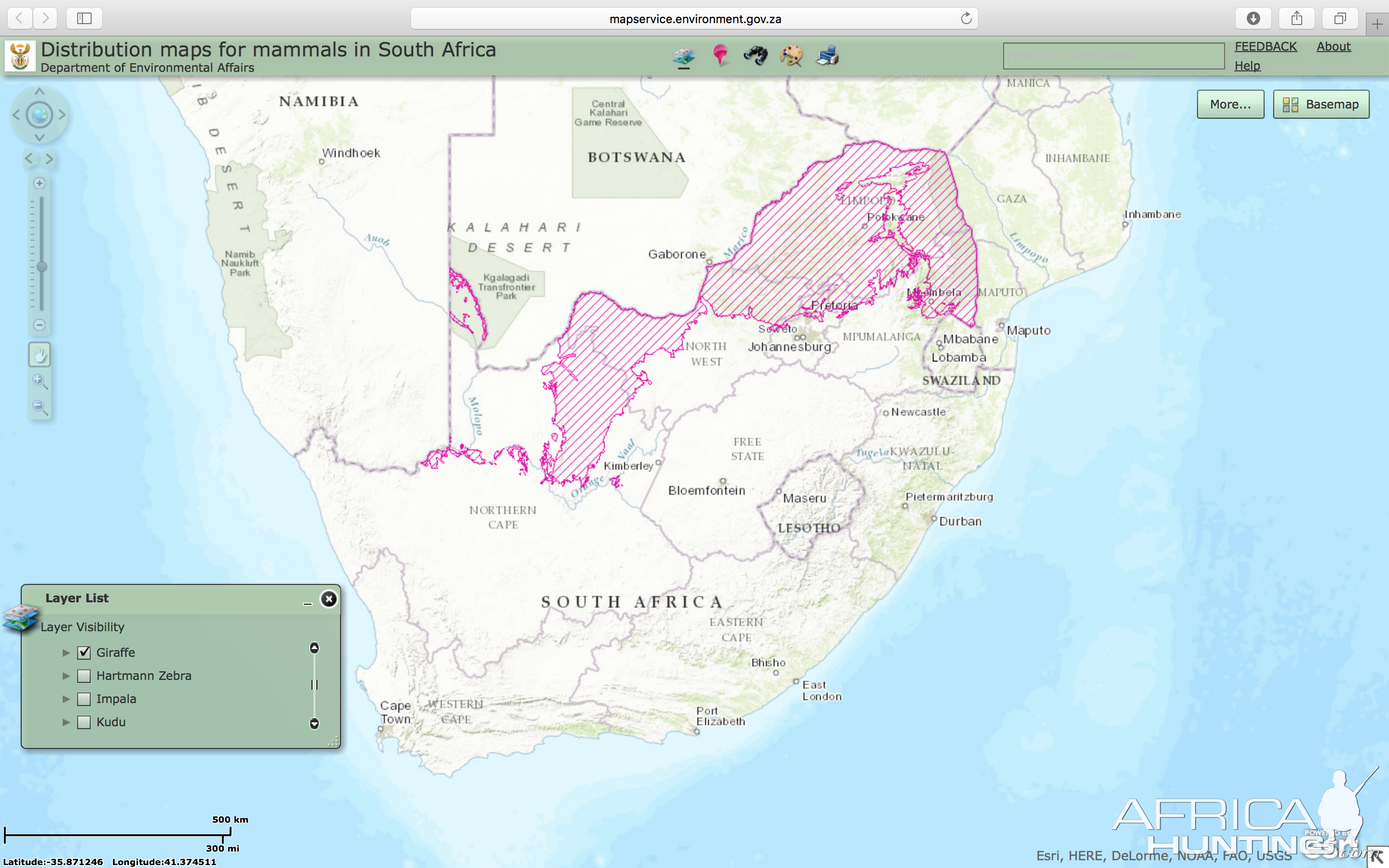 giraffes habitat map