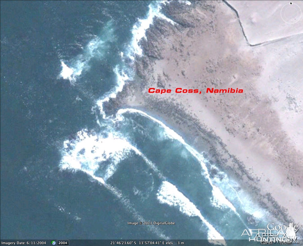 Google Earth Satellite Imagery of Cape Cross in Namibia