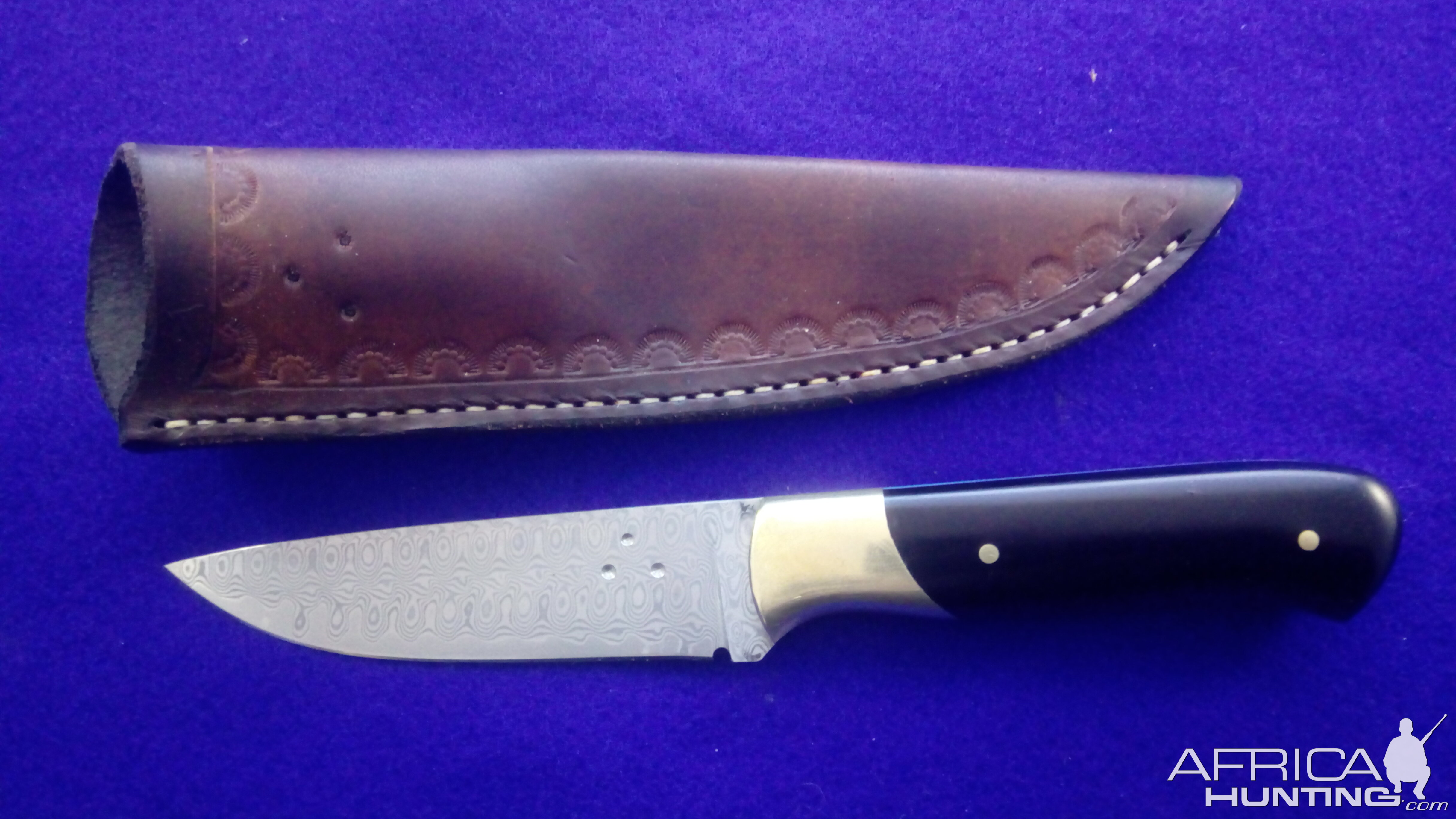 Knife with Raindrop stainless damascus blade and Buffalo horn