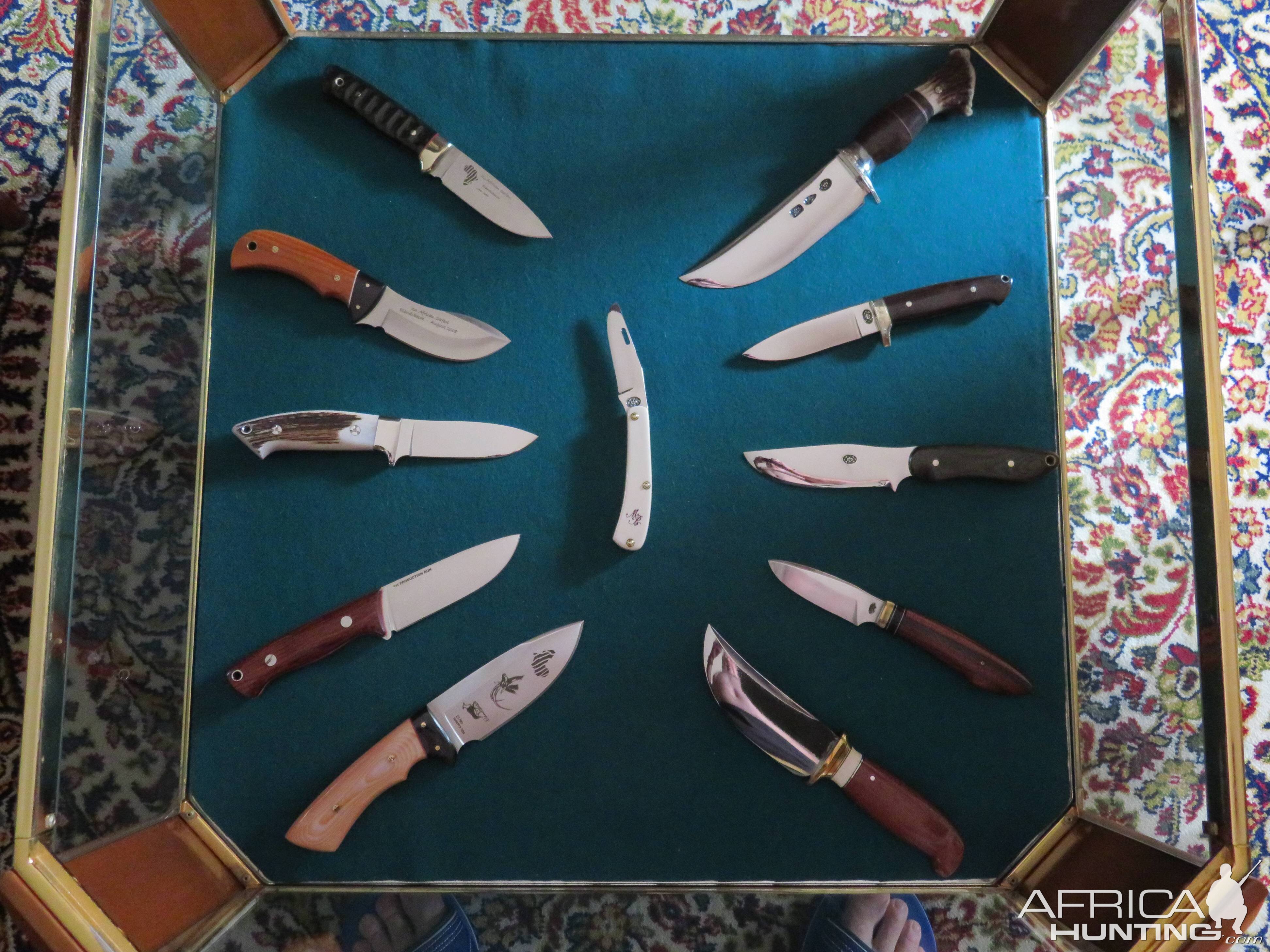 Knives in Coffee table/display case