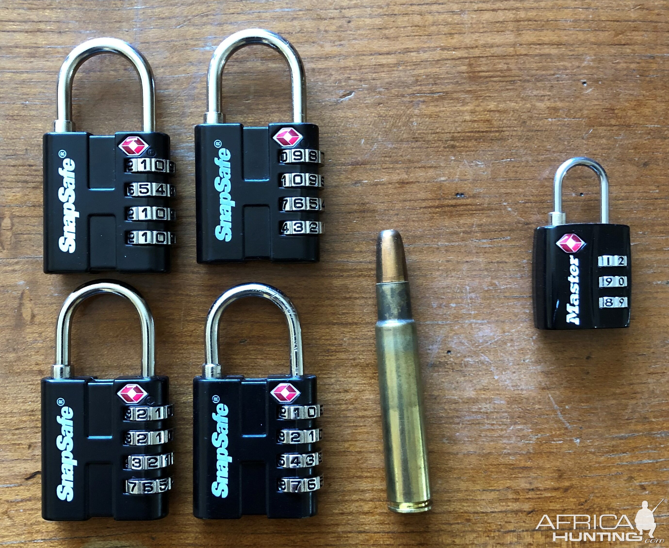 Large size TSA locks .416 Rigby cartridge for scale AfricaHunting