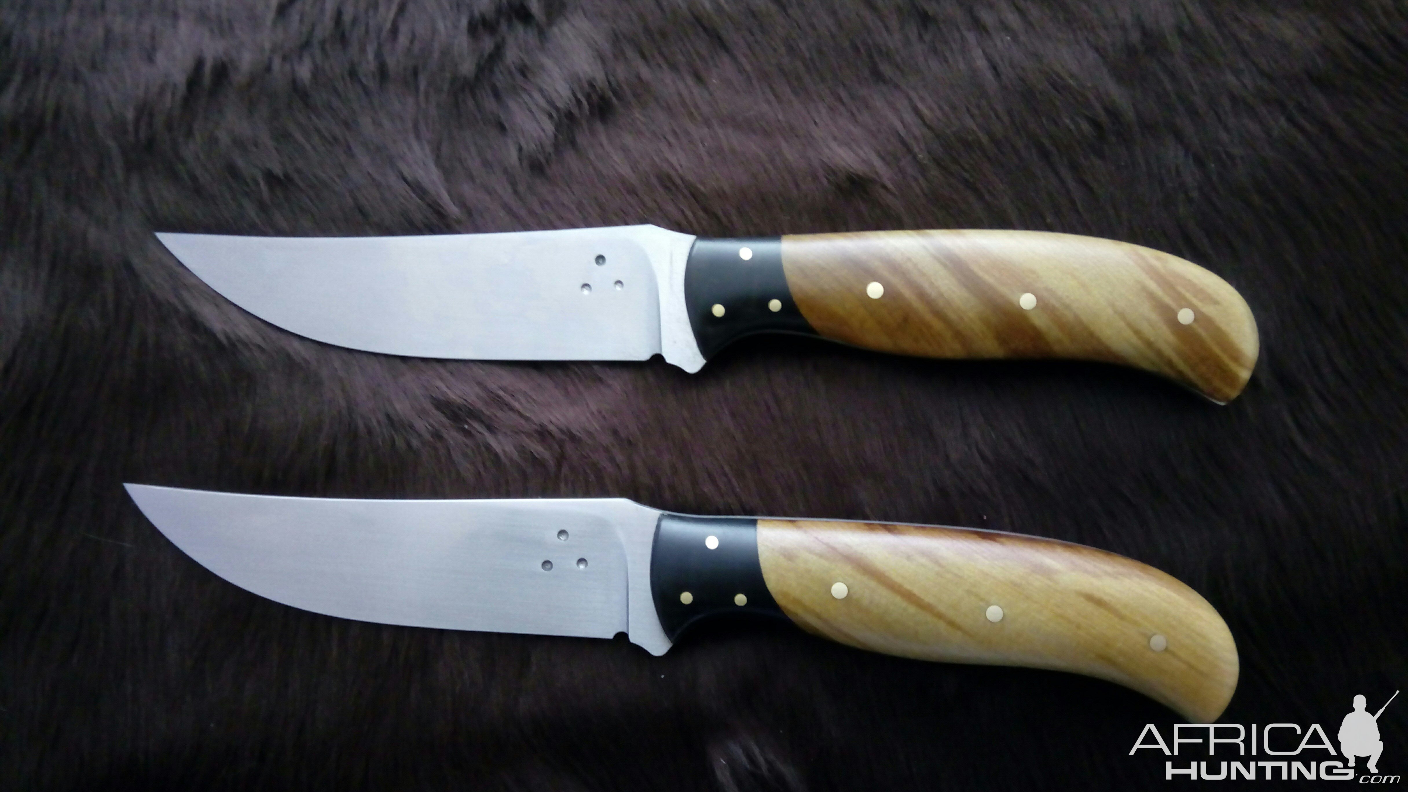 Pair of Old Western Skinner Knives with Swamp Kauri handles