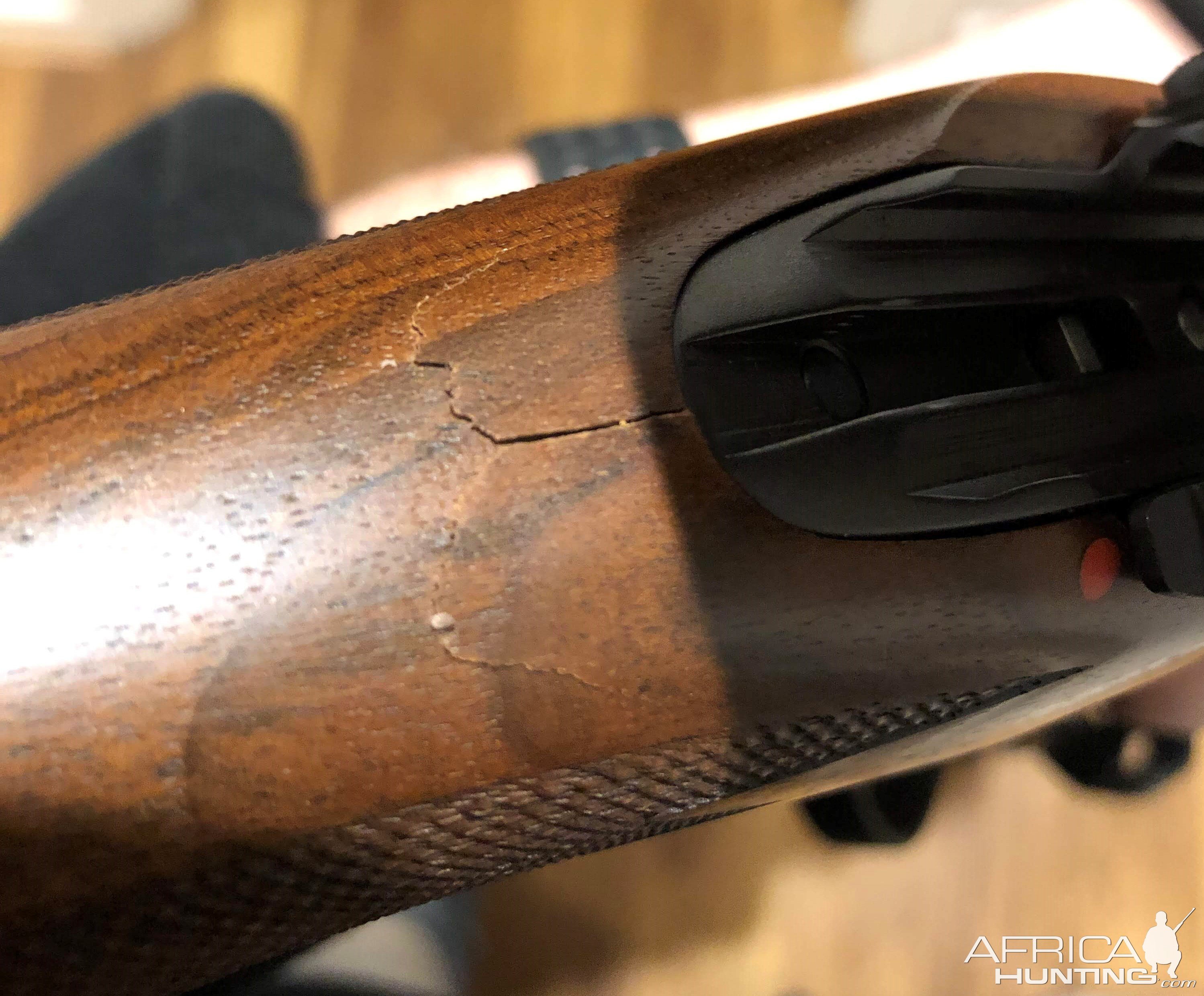 Sako cracked Walnut stock (too close to my face for comfort)