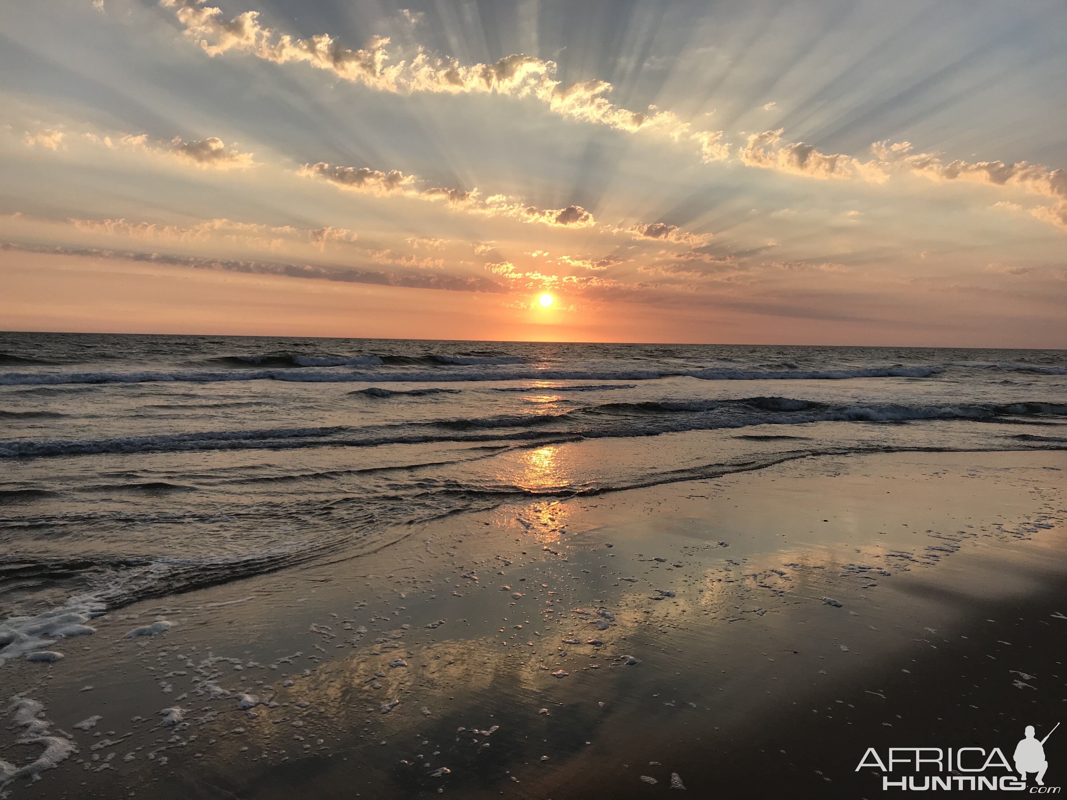 Sunset after a day of sand shark fishing in Namibia