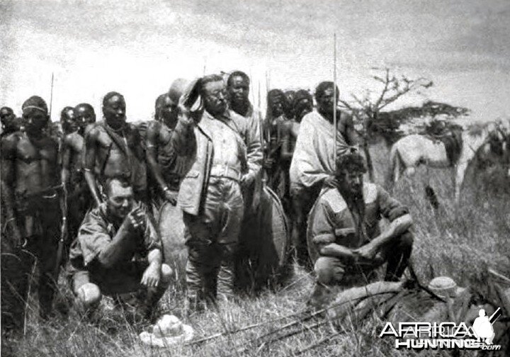 Theodore Roosevelt and some of the Nandi warriors