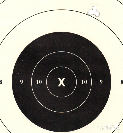 Weatherby factory .340 Wby 250 gr Nosler Partition. ~ 1/2 MOA @ 1oo yd.